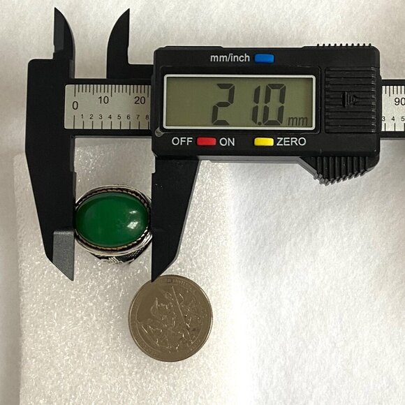 Sterling Silver 925 Green Chalcedony Turkish Ottoman Tughra Unisex Ring Sz 9.25 - Picture 15 of 16